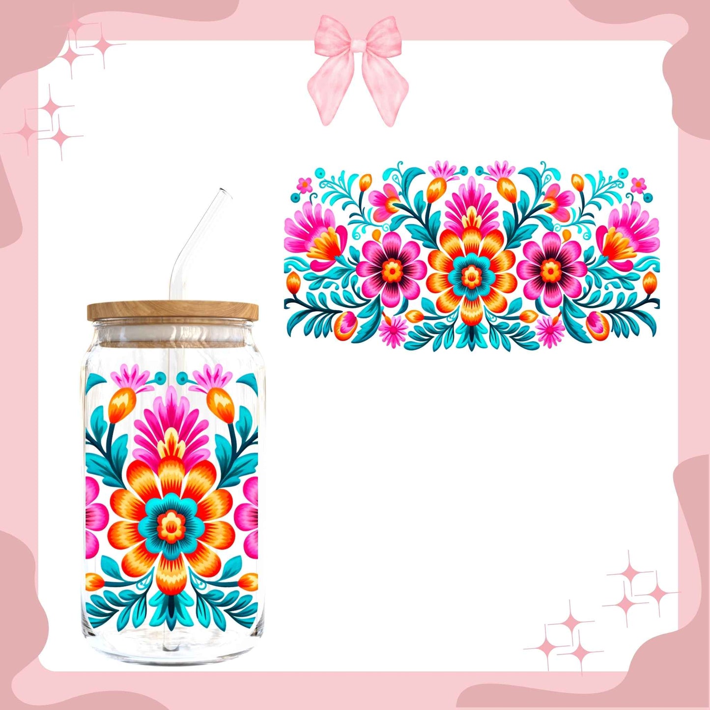 Pink & Orange Flowers Sublimated Cup