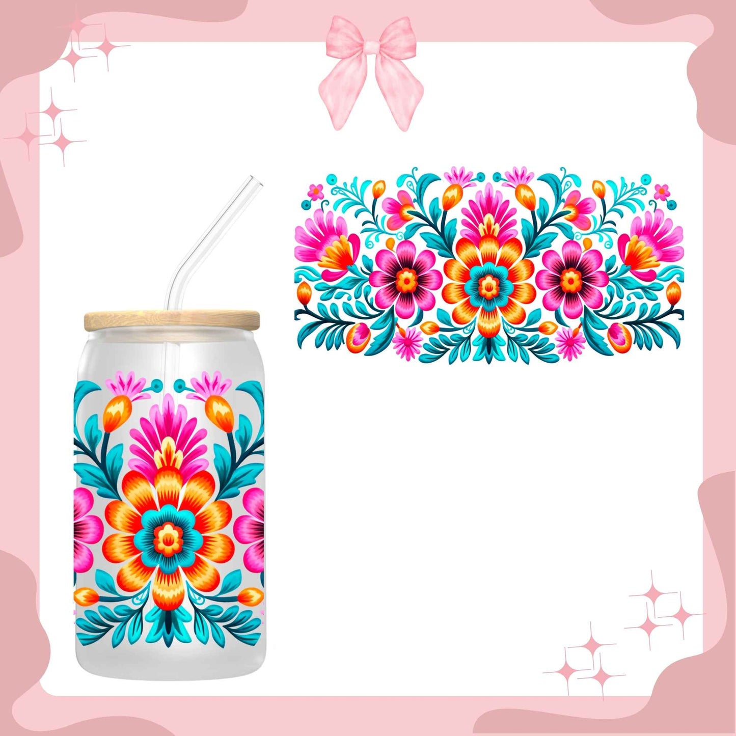 Pink & Orange Flowers Sublimated Cup