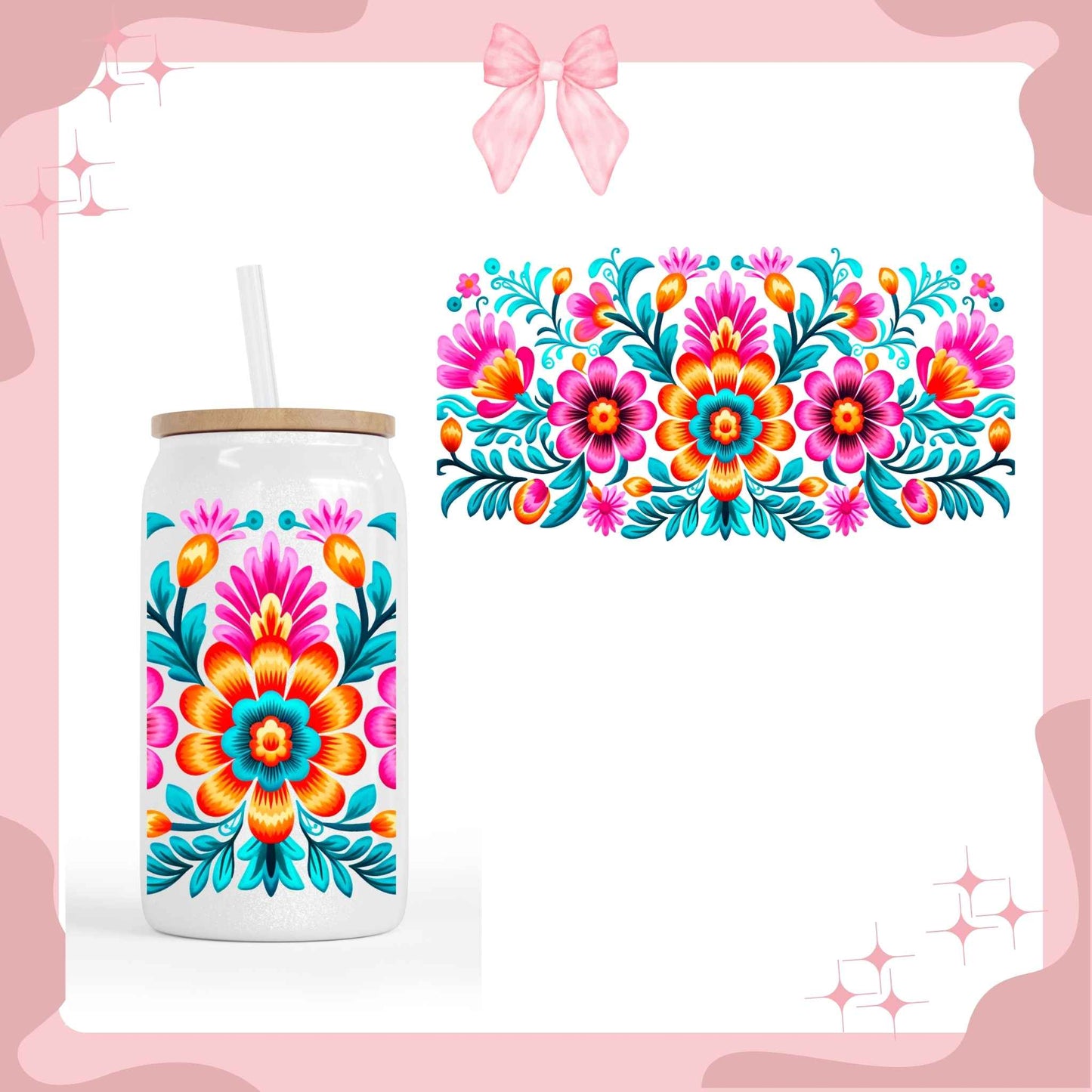 Pink & Orange Flowers Sublimated Cup